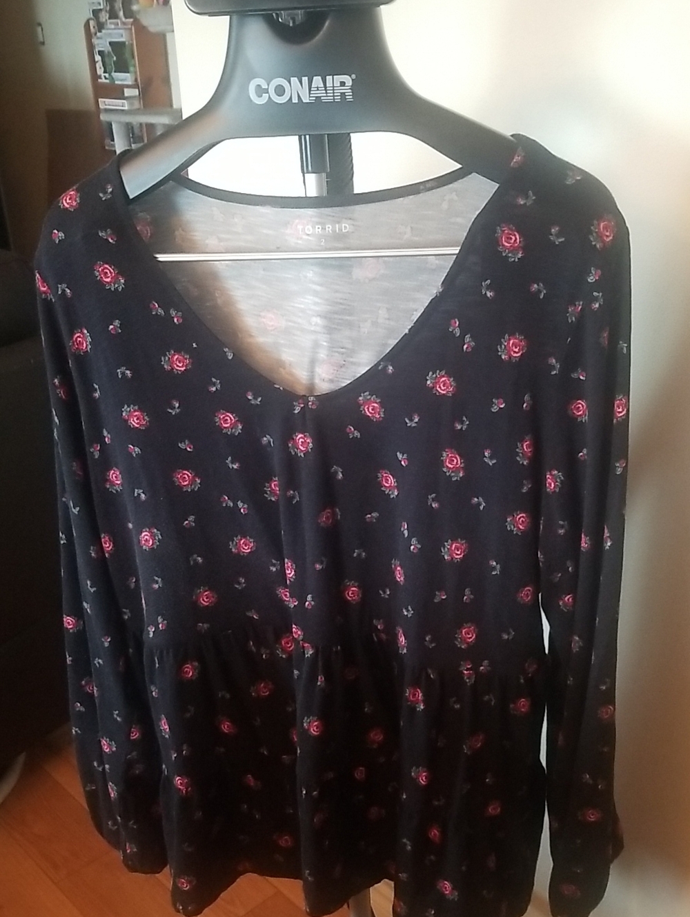 torrid Dark Blue Long-Sleeve Floral Babydoll Top 2